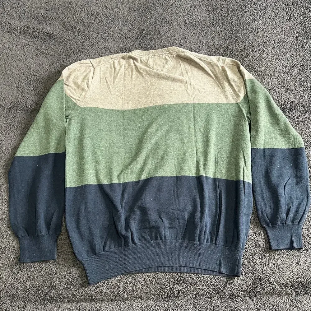Tommy Hilfiger Mens XL Premium Cotton Colorblock Crewneck Sweater Retro 80s Y2K